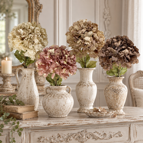 Ramo Artificiale Ortensia Gardena in Colori Assortiti - Blanc Mariclò, 120cm