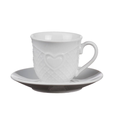 Servizio da Caffe in Porcellana con Cuore Per 6 Persone  - Piattini e Tazzine Abbinate