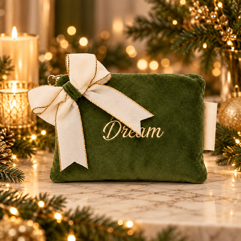Velvet Mini Pochette con Zip e Scritta Ricamata Oro - Mata Creazioni, 16x11 cm