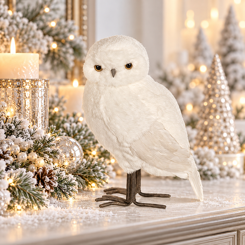 WHITE OWL WITH GLITTER WINTER FROST