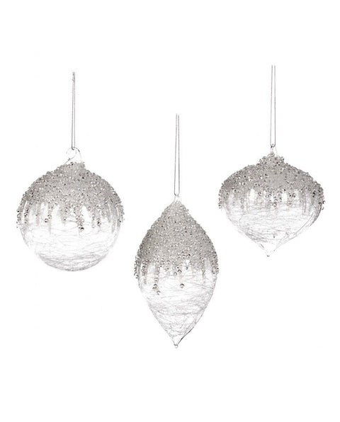 TRANSPARENT GLITTERY WINTER FROST CHRISTMAS BALLS