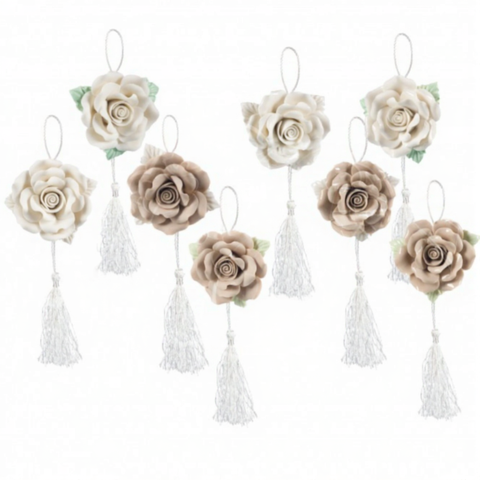 Rosa Magnética con Borla – Decoración Shabby Chic (Diámetro 5 cm)