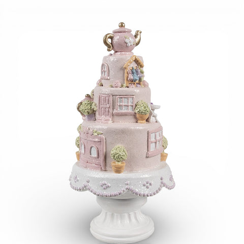 Statuetta decorativa torta su piedistallo – Ø 13x27 cm (rosa, plastica) by Clayre & Eef