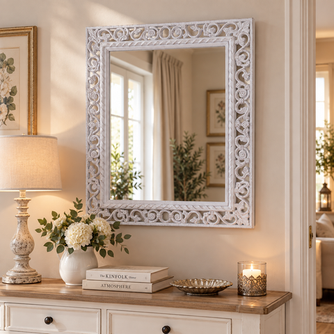 Specchio da Parete Rettangolare con Cornice Intagliata - 53,5 x 64 cm