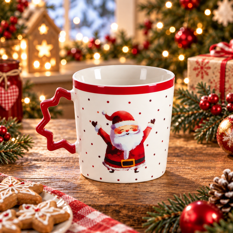 Tazza Mug Natalizia in Porcellana con Manico Sagomato - 360ml, 9x9,5 cm