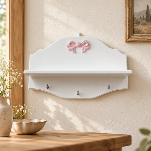 Mensola con Fiocco Rosa e Ganci – Kaluka Shabby Chic