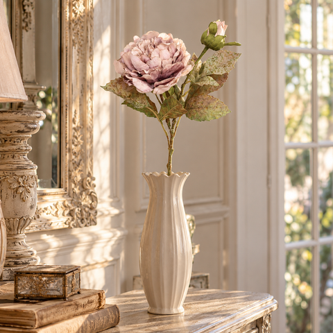 Peonia artificiale con bocciolo rosa antico in vaso bianco