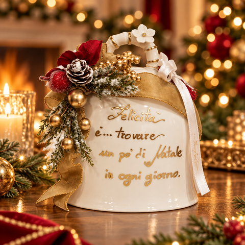 Campana Natalizia Xmas Harmony in Ceramica con Frasi Dipinte Oro e Box – Ceramic Noël by Mata Creazioni