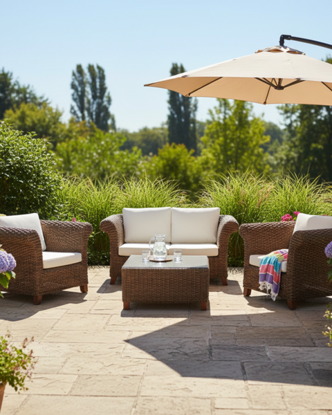 Salotto Completo da esterno in Rattan - Divano 165x73H80, Poltrone 100x73H80, Tavolo 83x83H41