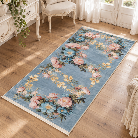 Tappeto Velour Victorian a Fiori con Frange – L'Atelier 17