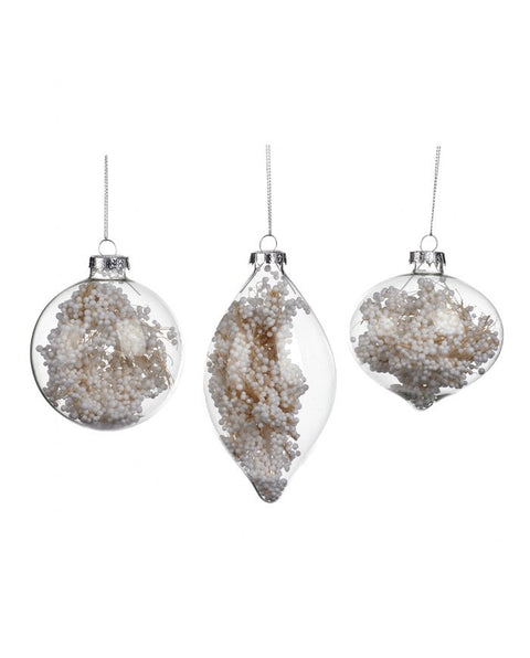 TRANSPARENT CHRISTMAS BALLS WITH SNOWY GNOMIES BERRY TWIGS