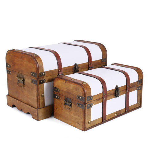 Bauletto in Legno Bicolore Bianco e Marrone Shabby Chic - 45x25x27h cm, 35x19x18h cm