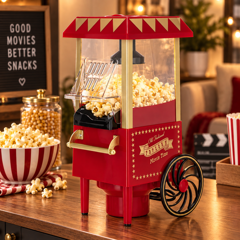 Macchina per Popcorn Elettrica Design Vintage - 1200W, 230V, 17x23,5x39cm