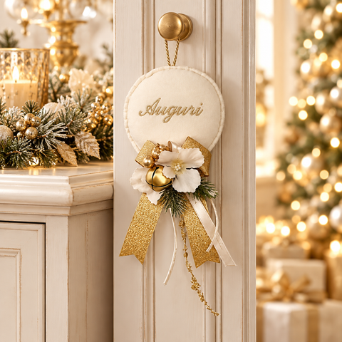 Palloncino Velvet Ricamato Personalizzabile con Composizione Natalizia by Mata Creazioni, 13x25 cm