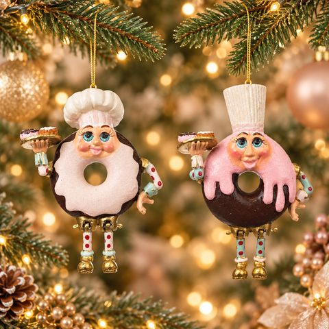 Decorazioni Donut Chef rosa e bianca sull’albero di Natale