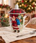 Tisaniera Natalizia in Ceramica con Coperchio e Filtro Collezione Tartan – Blanc MariClò, 17cm — ambientazione natalizia