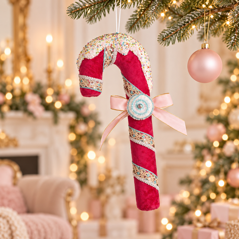 Decorazione Natalizia Candy Cane in Tessuto Glitter – Goodwill, 36cm — fucsia
