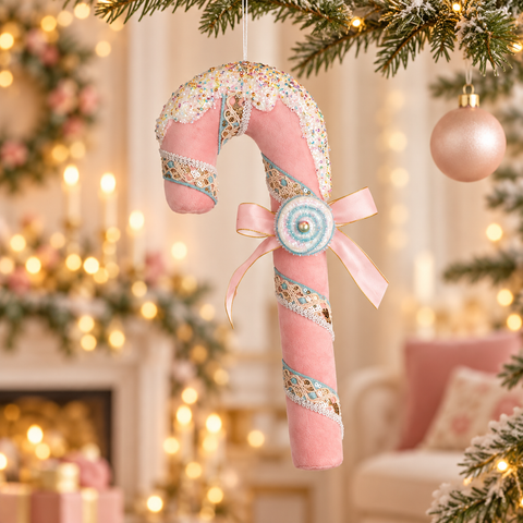 Decorazione Natalizia Candy Cane in Tessuto Glitter – Goodwill, 36cm — rosa