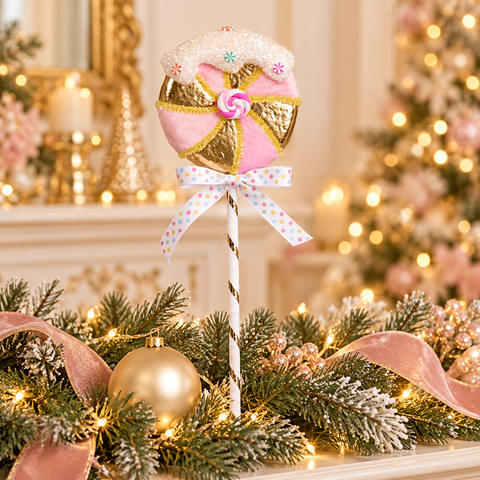 Decorazione Natalizia Lollipop Glitter con Dettagli Oro – Goodwill, 35cm — rosa