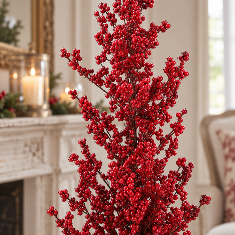 Albero Artificiale Decorativo con Bacche Rosse e Vaso in Ferro - 21x162 cm