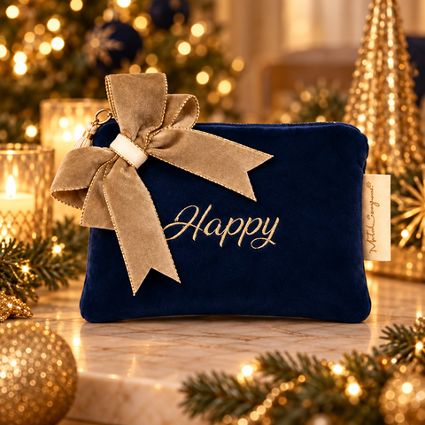 Velvet Mini Pochette con Zip e Scritta Ricamata Oro - Mata Creazioni, 16x11 cm