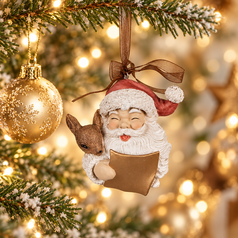 Babbo Natale con cerbiatto Clayre & Eef alto 9 cm sull’albero di Natale