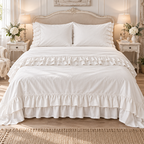 Completo Lenzuola Brigitte in Cotone con Doppia Rouche – L'Atelier 17