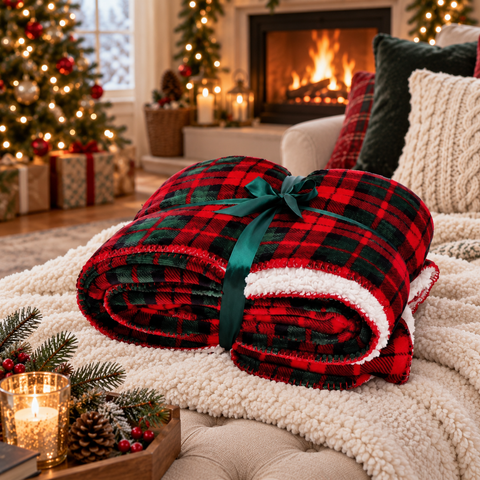 Coperta Plaid in Flannel Sherpa Tartan - 130x160 cm