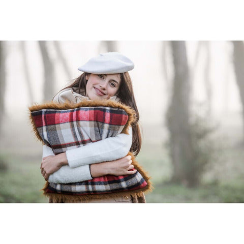 Tartan and fur furnishing cushion