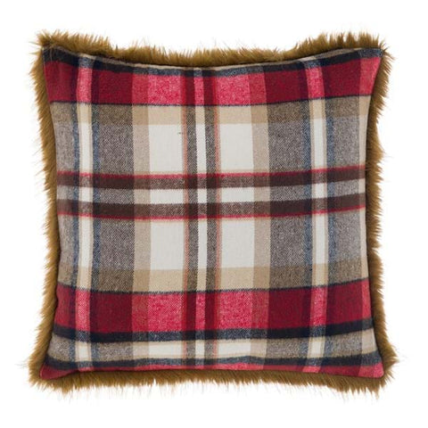 Tartan and fur furnishing cushion