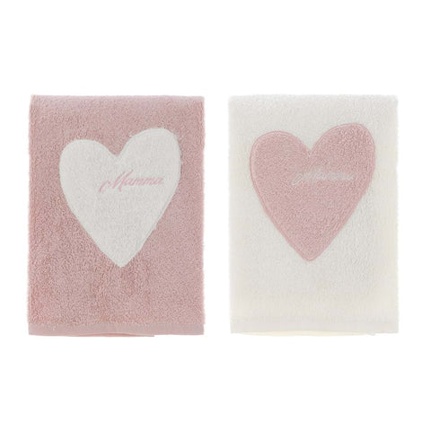 Coppia Asciugamani Ricamo Mamma Je t’Aime in Cotone – 40x60 e 60x110 cm