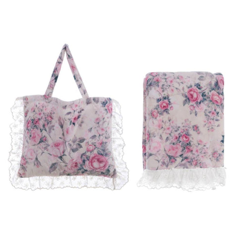 Plaid in Pile Floreale con Pizzo e Borsa Coordinata – Stile Shabby Chic 140x170 cm