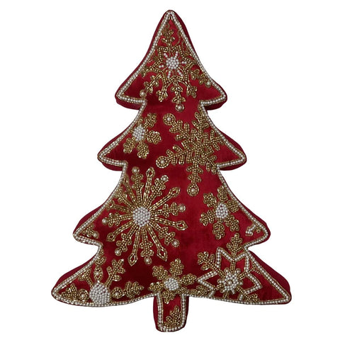 Cuscino Sagomato Albero di Natale con Applicazioni Oro 35x50 cm