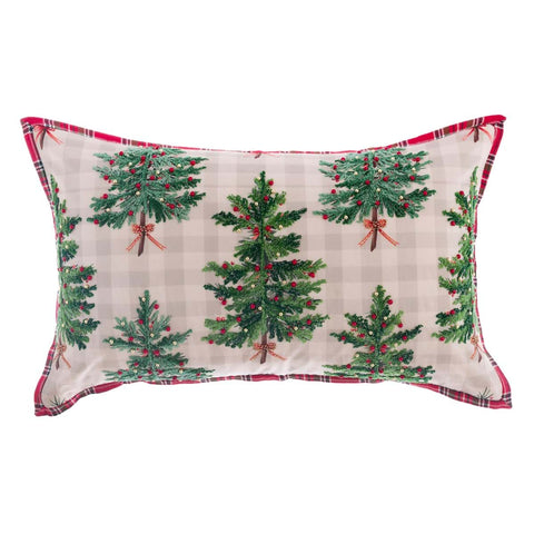 Cuscino Rettangolare con Applicazioni e Dettagli Tartan – Magia di Abeti Collection by Blanc Mariclò, 35x60cm