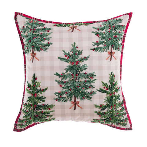 Cuscino Quadrato con Applicazioni e Dettagli Tartan – Magia di Abeti Collection by Blanc Mariclò, 45x45 cm