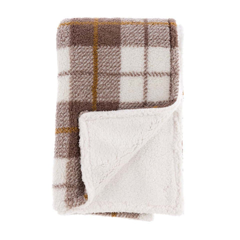Plaid Sherpa Caldo e Soffice Beige a Quadri Tartan 420 GSM – Blanc Mariclò, 160x200cm