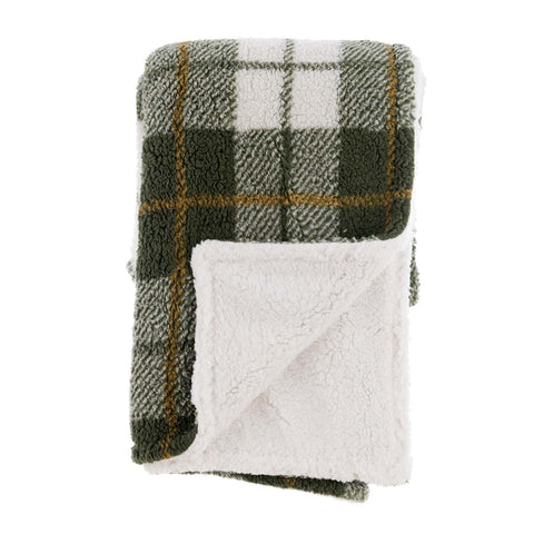 Plaid Sherpa Caldo e Soffice Verde Salvia a Quadri Tartan 420 GSM – Blanc Mariclò, 160x200cm