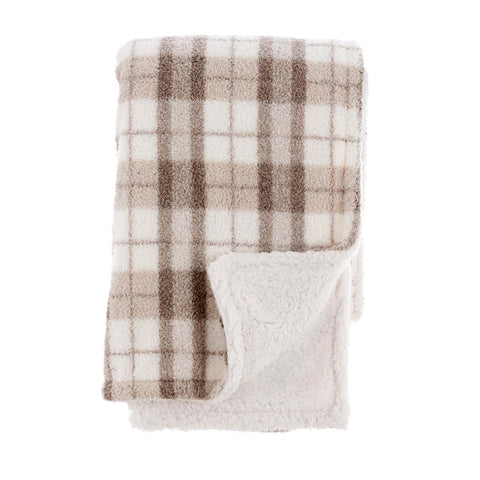 Plaid Sherpa Caldo e Soffice Beige a Quadri Tartan 430 GSM – Blanc Mariclò, 160x200cm
