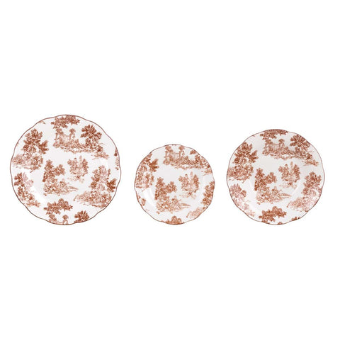 Set Piatti in Porcellana Toile de Jouy Marrone (per 6 Persone) – Blanc Mariclò, 26x26 cm