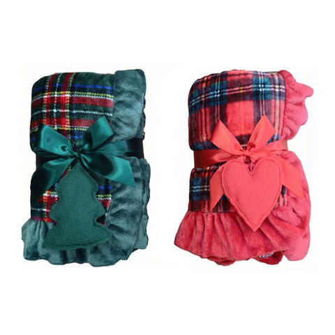 Plaid Invernale in Pile Tartan Scozzese con Gala e Ciondolo – Blanc Mariclò, 140x170cm
