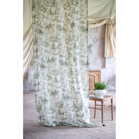 Tenda Verde con Disegni Classici – Toile de Jouy by Blanc Mariclò, 150x290cm
