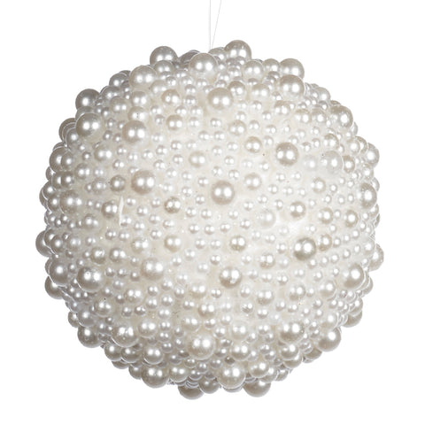 Palla Decorativa Natalizia con Perle Bianche e Crema – Goodwill – 9 cm