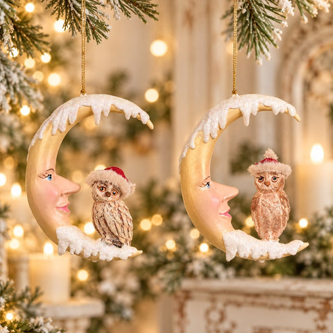 Adorno navideño "Búho en la luna" de 14 cm