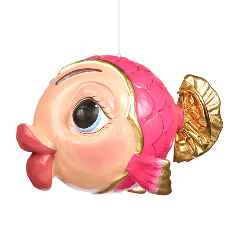 Decorazione Pesce Palla in Cartapesta Rosa e Oro - Goodwill, 74cm