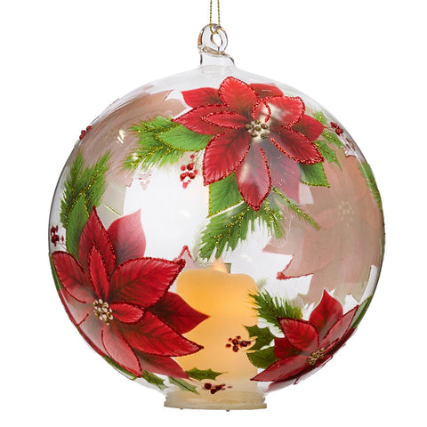 Sfera di Natale in Vetro con Candela LED e Stelle di Natale - Goodwill, 15cm