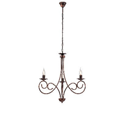 Lampadario Shabby Chic in Ferro Bianco Shabby o Nero e Rame – Nero / Rame – 3 luci
