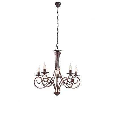 Lampadario Shabby Chic in Ferro Bianco Shabby o Nero e Rame – Nero / Rame – 5 luci