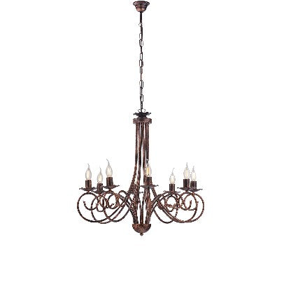 Lampadario Shabby Chic in Ferro Bianco Shabby o Nero e Rame – Nero / Rame – 8 luci