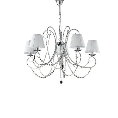 Lampadario Classico in Ferro Cromato o Dorato con o senza Paralumi – Cromo Lucido – 5 luci – Con paralumi