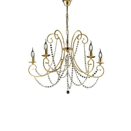 Lampadario Classico in Ferro Cromato o Dorato con o senza Paralumi – Oro Lucido – 5 luci – Senza paralumi
